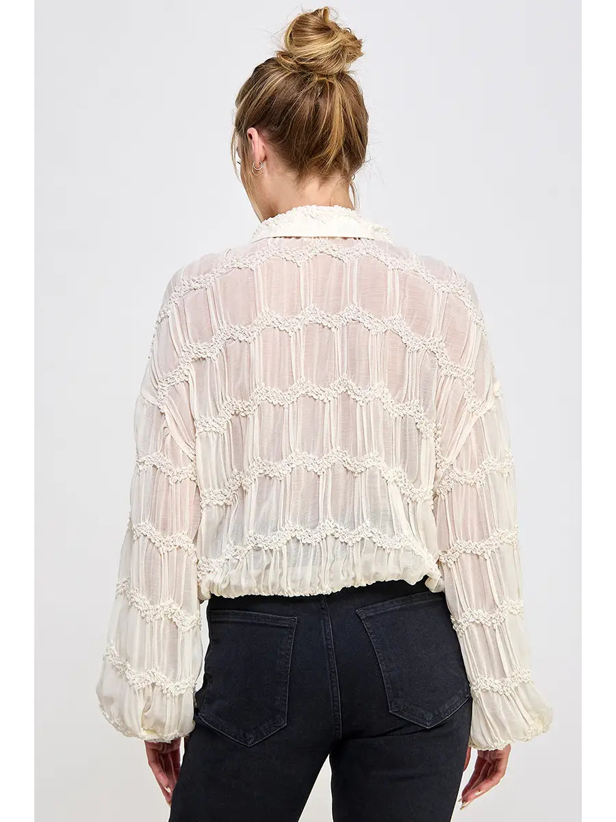 Romantic Sheer Button Front Blouse Shirt