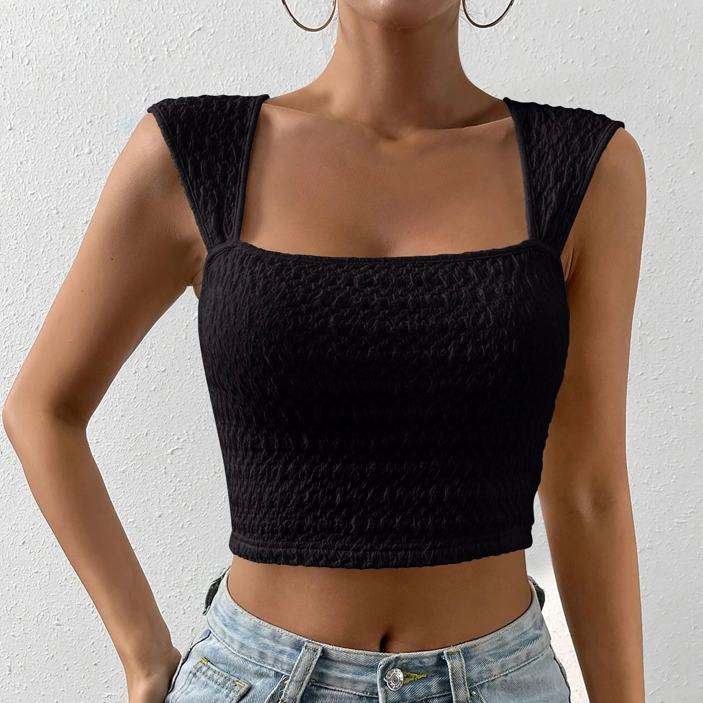 Square-Neck Skinny Cropped Crop Top