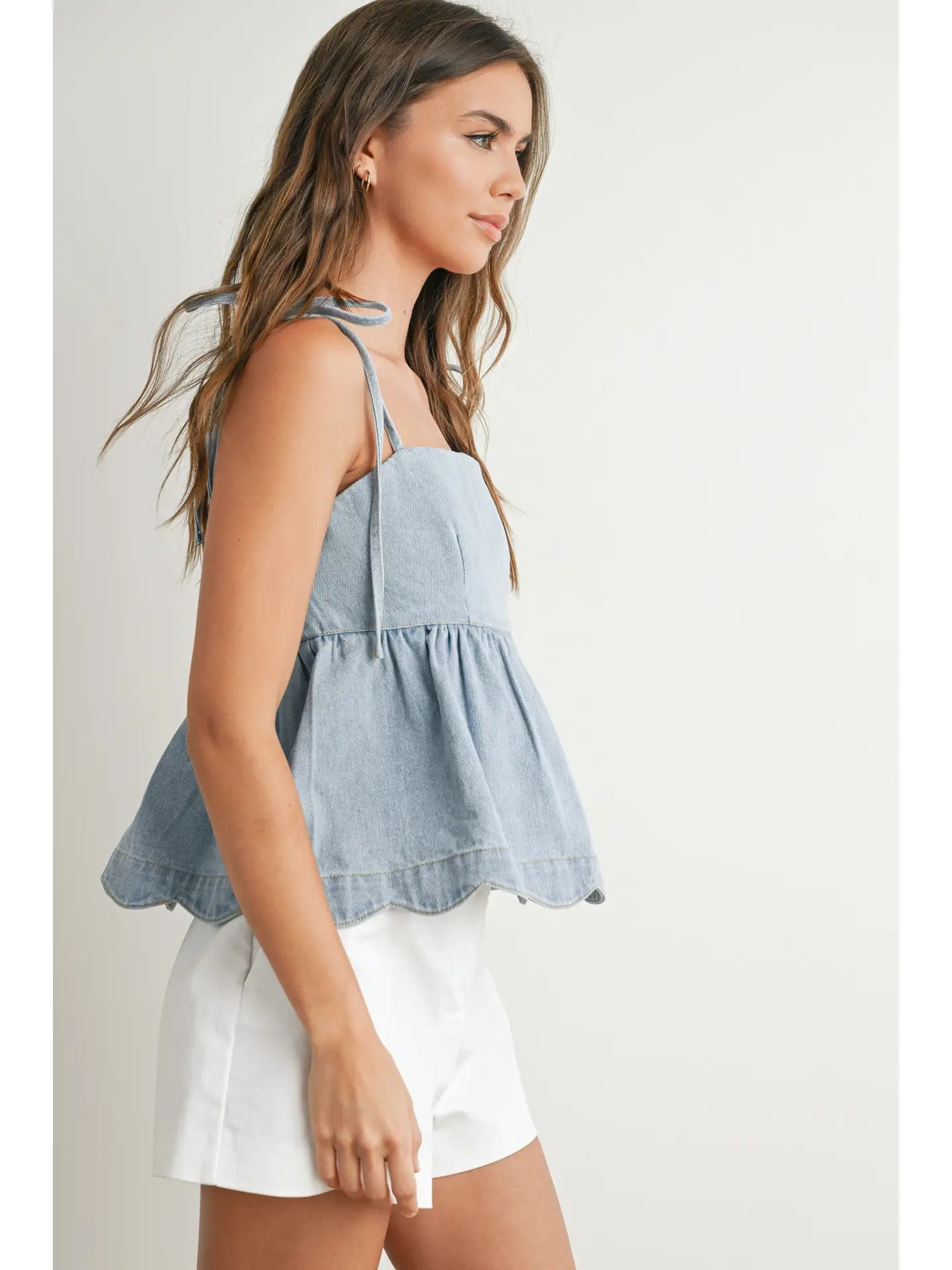 Denim Tie-Strap Peplum Top