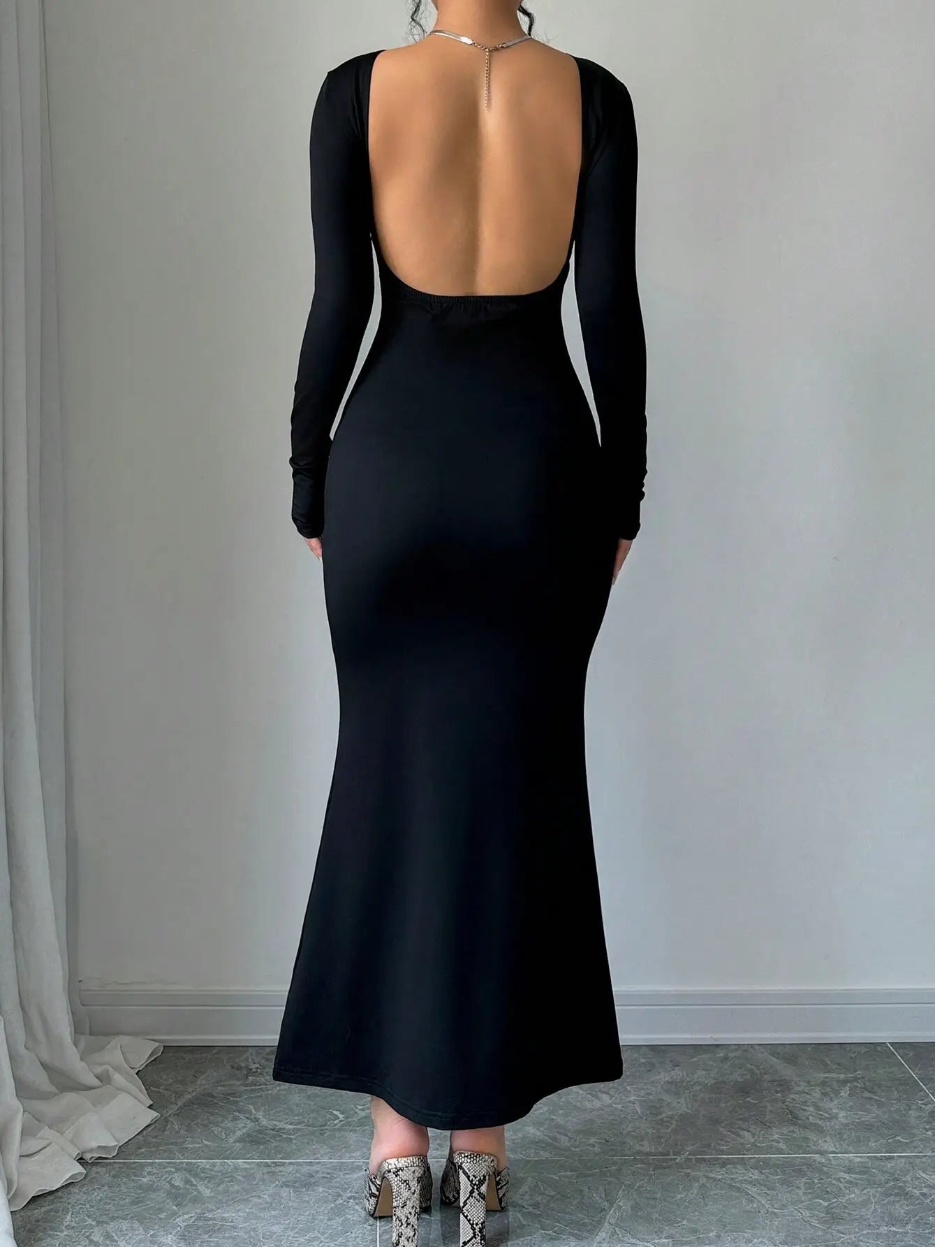 Backless, High-Waisted, Long-Hip Dress