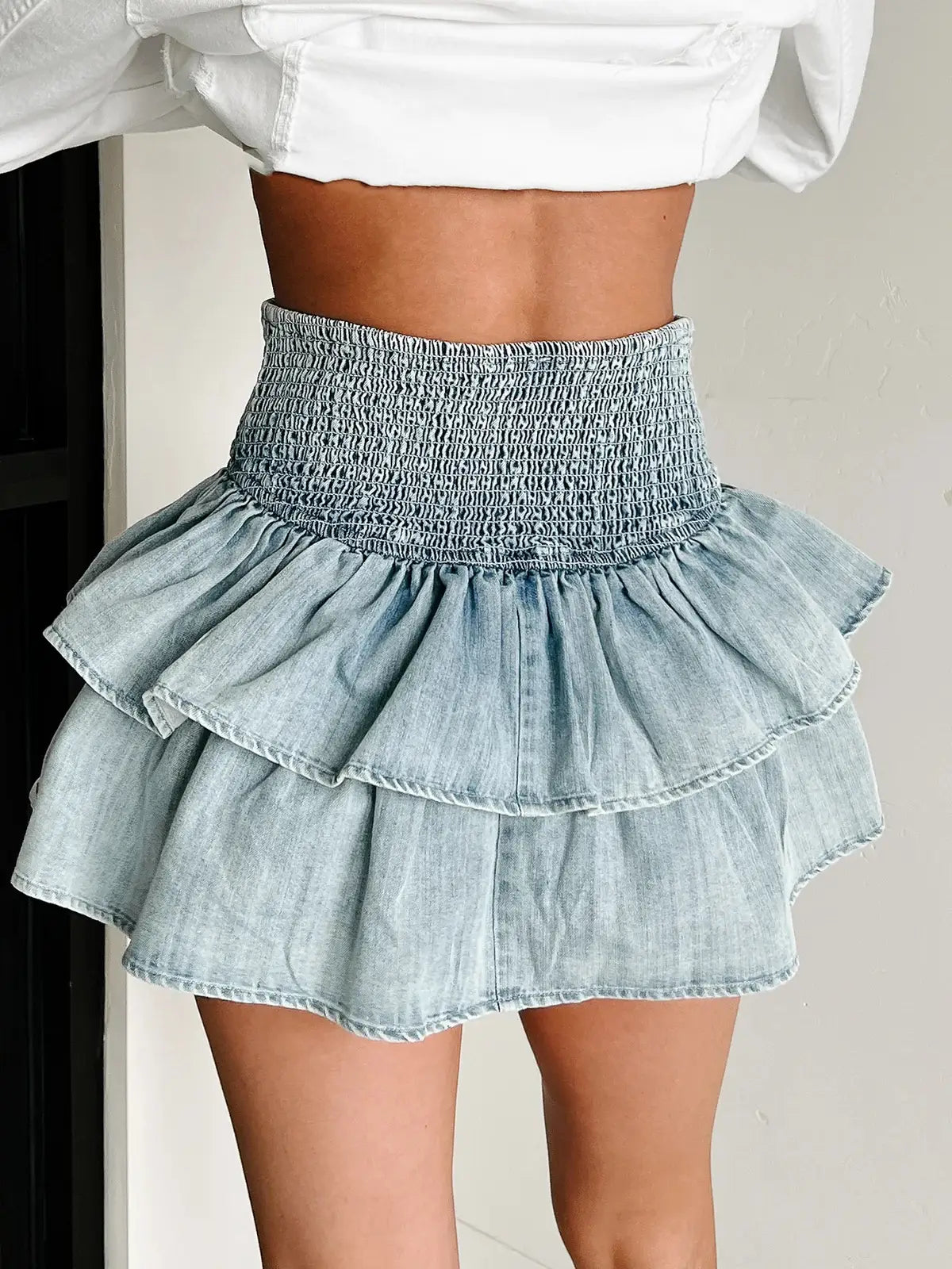 Denim Pleated Mini Skirt