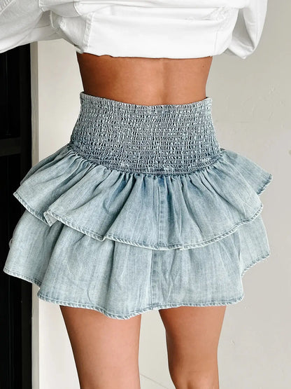 Denim Pleated Mini Skirt