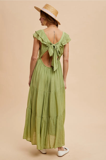 V Neck Ruffled Gauze Dress