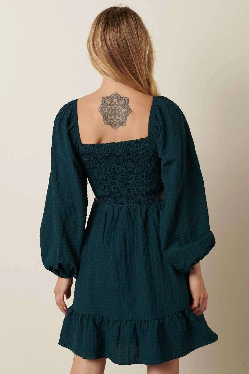 Texture Woven Cut Out Detail Mini Dress