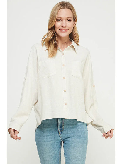 Linen Blend Dolman Button Front Shirt