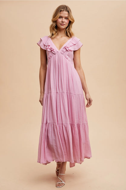 V Neck Ruffled Gauze Dress