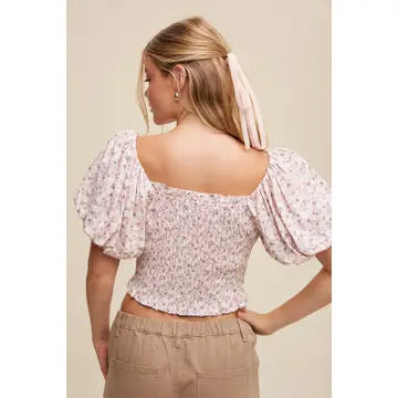 Smocked Puff Sleeve Crop Top