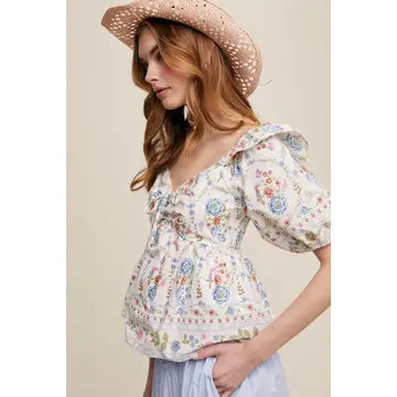Floral Puff Sleeve Blouse