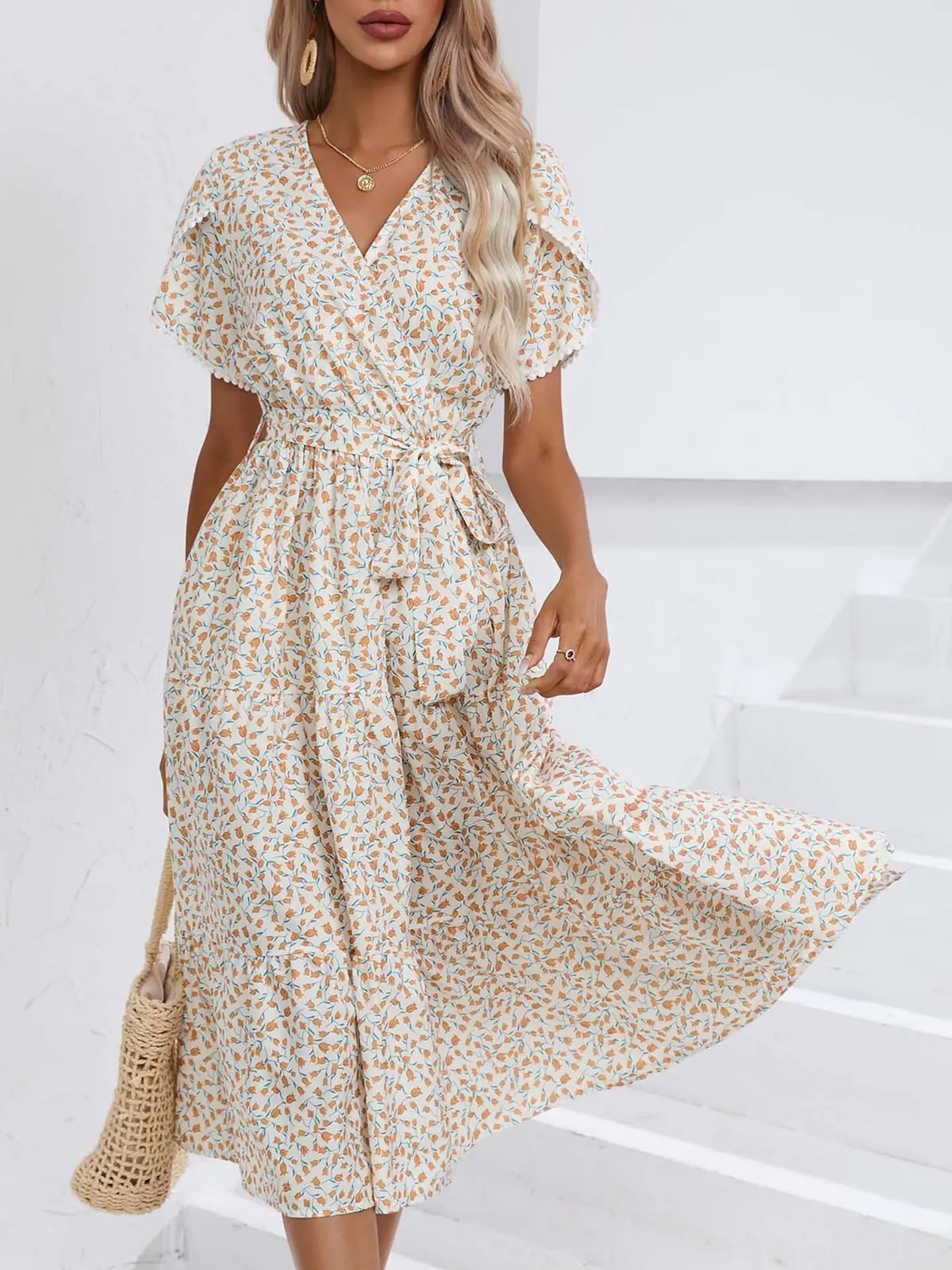 Floral Split V-Neck Dress