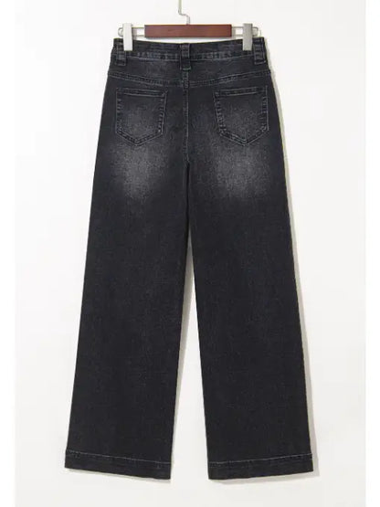 Black Wide Leg Pocketed High Waist Jeans