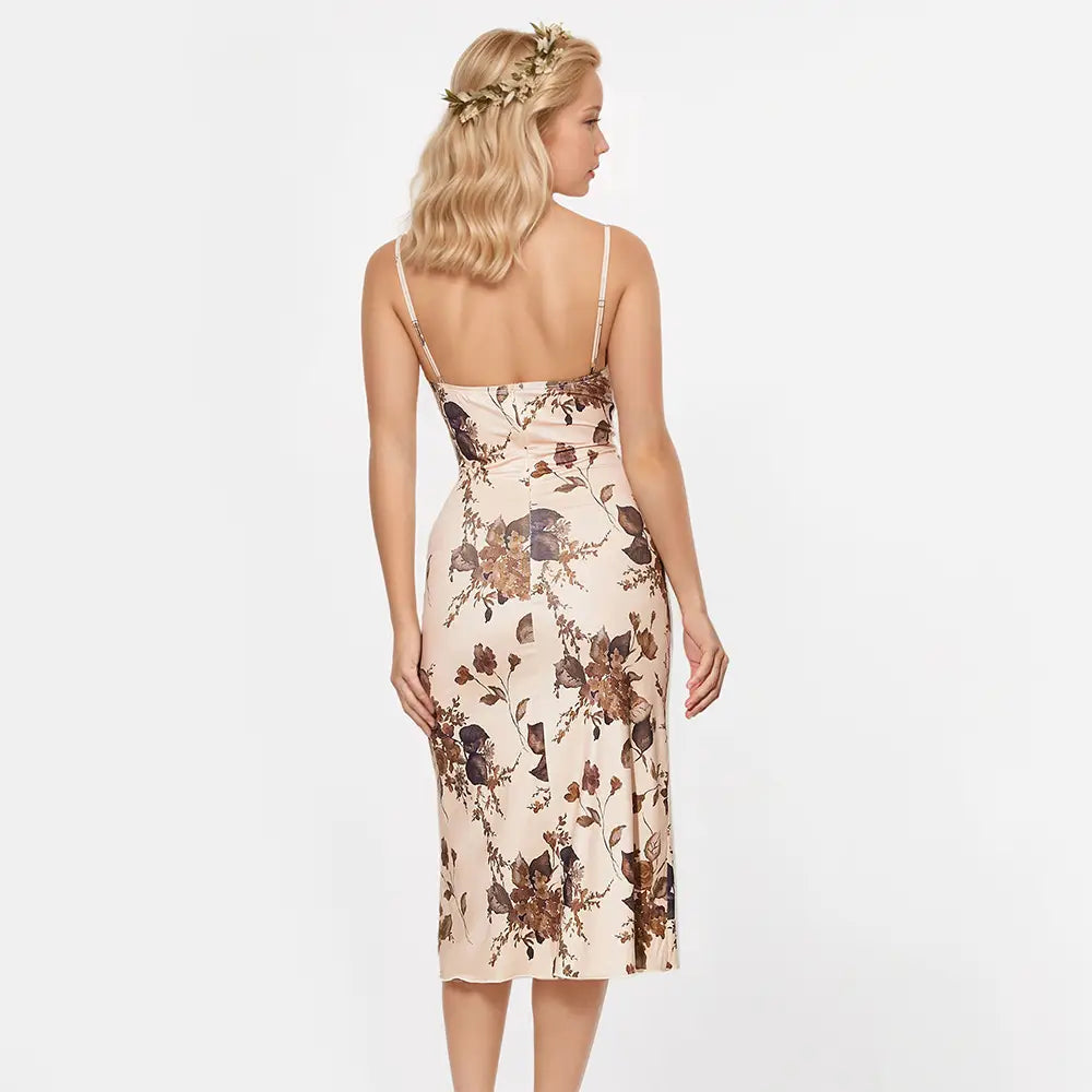 Vintage Floral Square Neck Bodycon Slip Dress