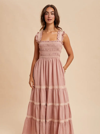 Contrast Smocked Maxi Dress