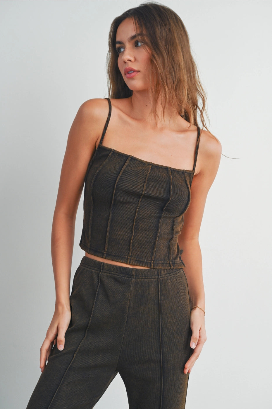 Washed Rib Open Back Tank Top