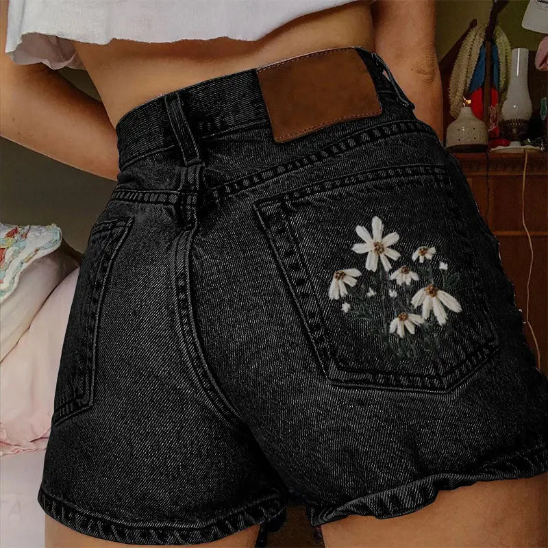 Women's Flower Print Summer Denim Shorts