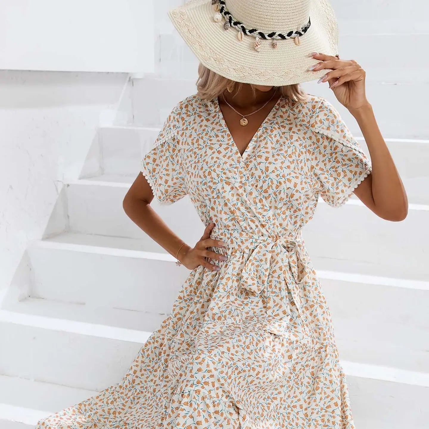 Floral Split V-Neck Dress
