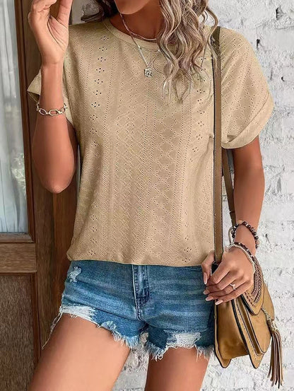 Women's Casual Short Sleeve Shirts Solid Color Trendy Blouses