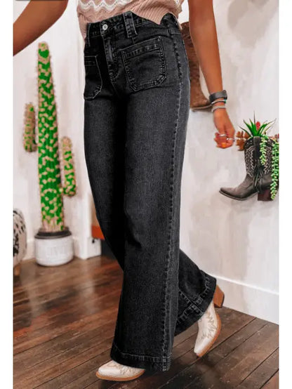 Black Wide Leg Pocketed High Waist Jeans