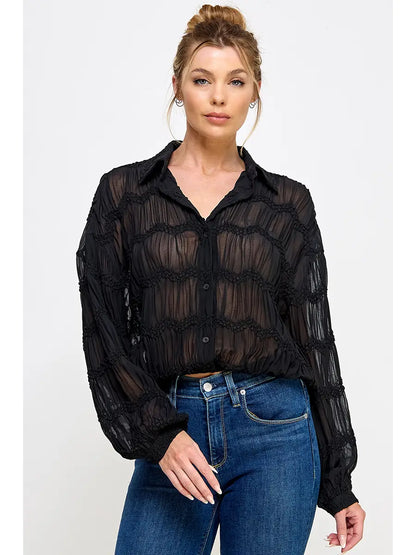Romantic Sheer Button Front Blouse Shirt