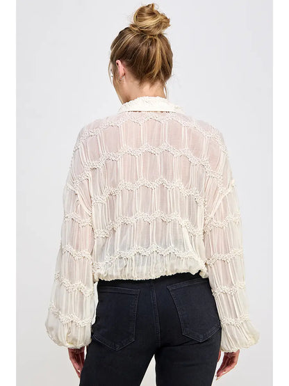 Romantic Sheer Button Front Blouse Shirt