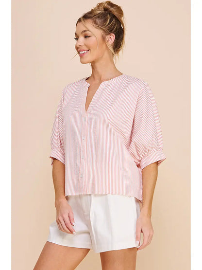 Pinstripe Seersucker Dolman Blouse