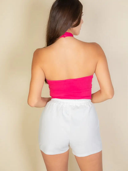 Ribbed Halter Neck Backless Top