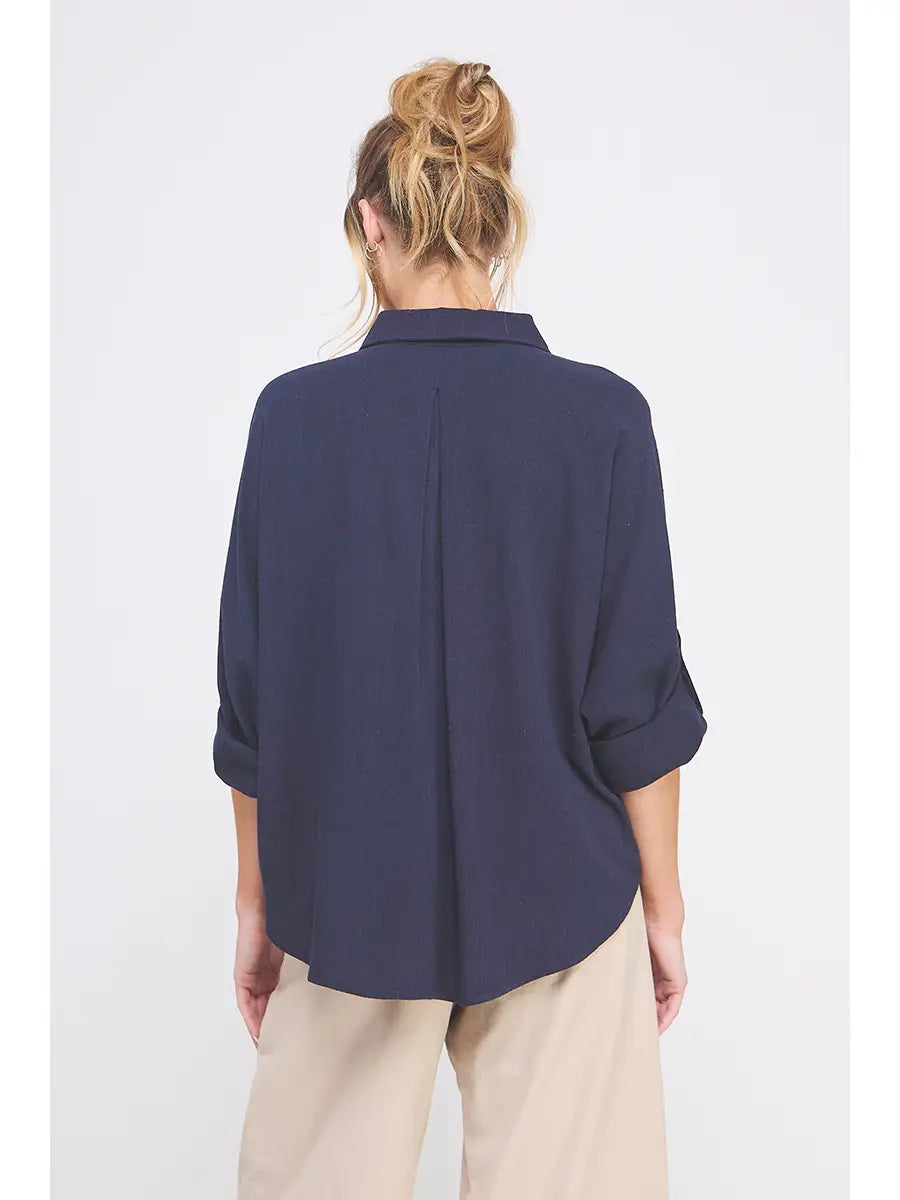 Linen Blend Dolman Button Front Shirt