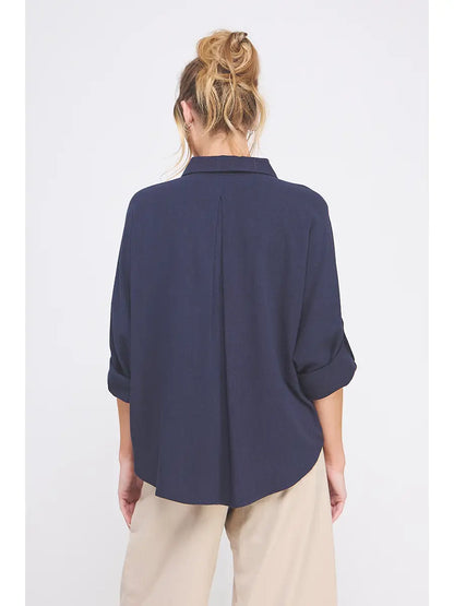 Linen Blend Dolman Button Front Shirt