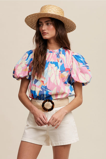 Smocked Puff-Sleeve Top