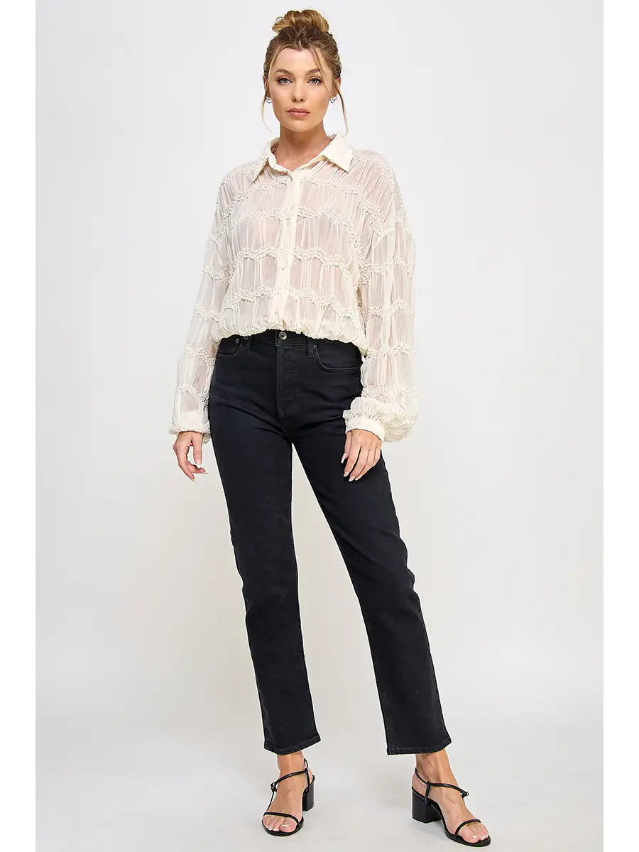 Romantic Sheer Button Front Blouse Shirt