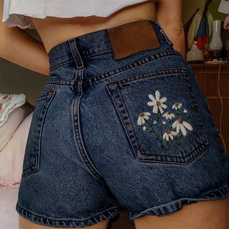 Women's Flower Print Summer Denim Shorts
