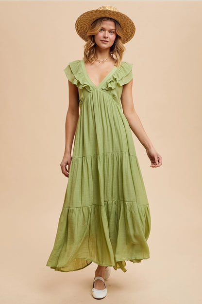 V Neck Ruffled Gauze Dress