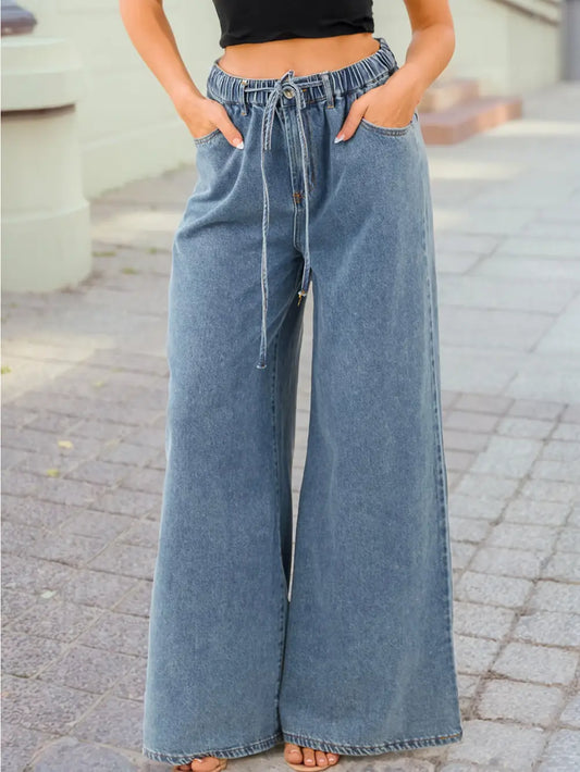 Medium Wash Super Wide Leg Denim Pants