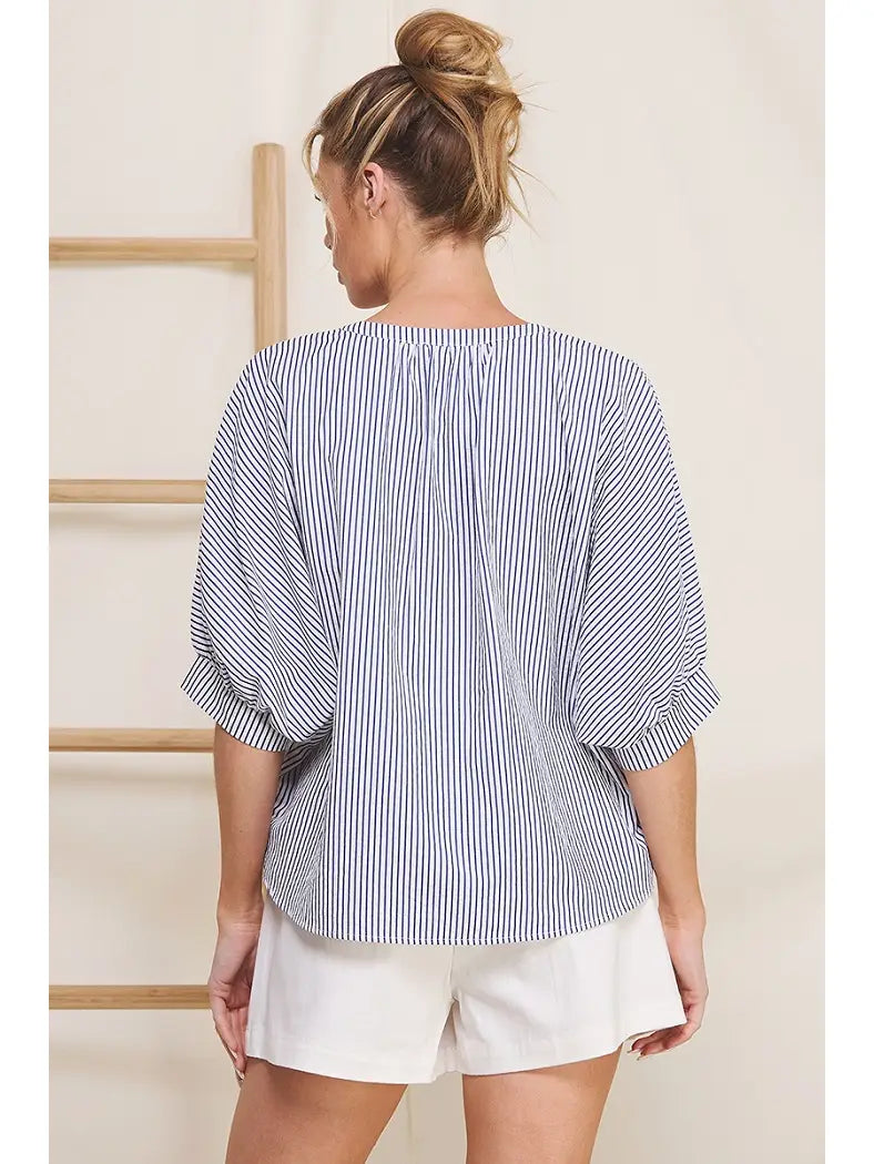 Pinstripe Seersucker Dolman Blouse