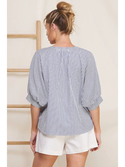 Pinstripe Seersucker Dolman Blouse