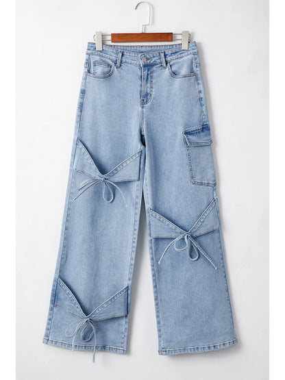 Bowknot Decor Boyfriend Cargo Jeans