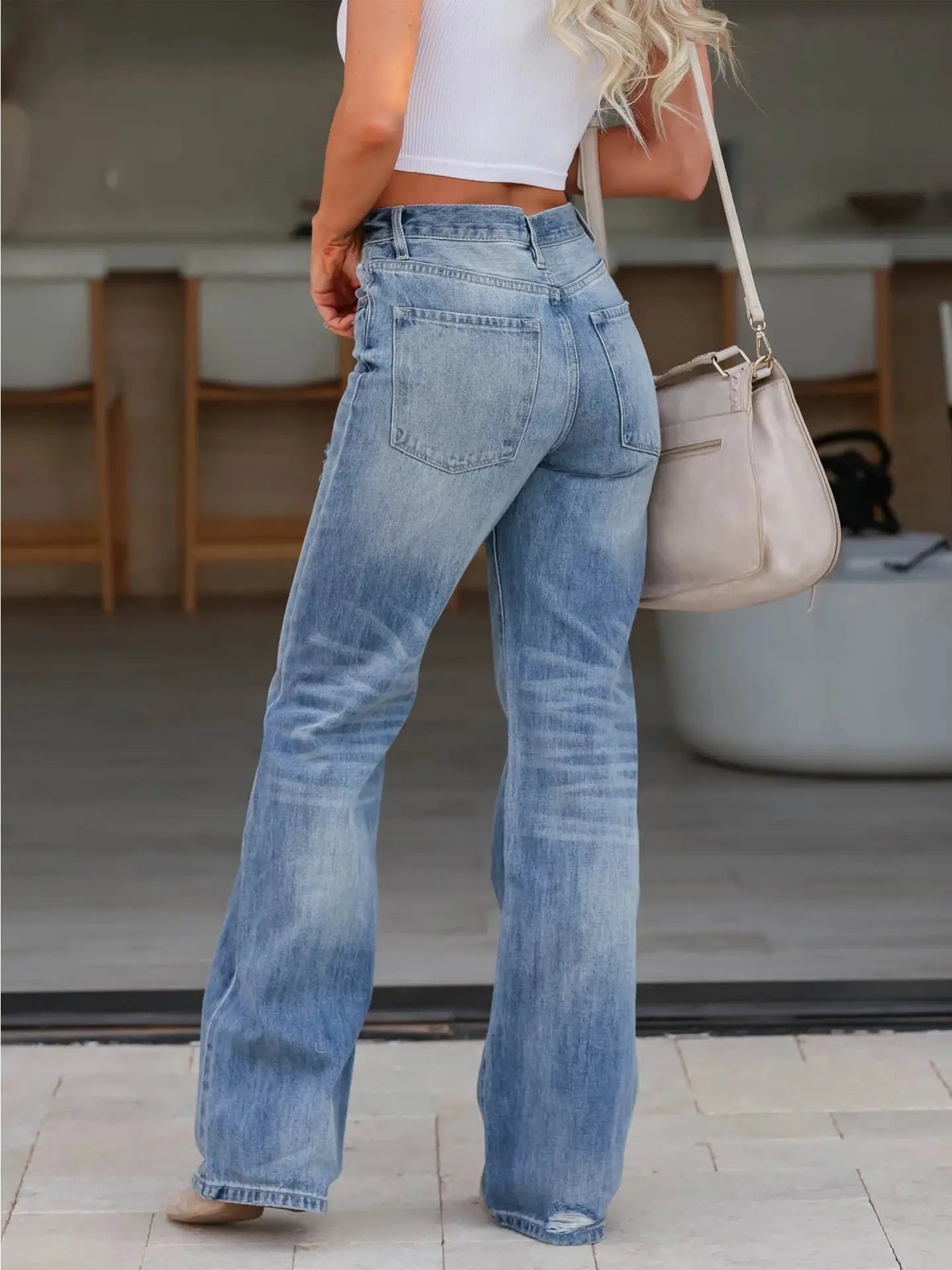 High Waisted Straight Leg Ripped Jeans