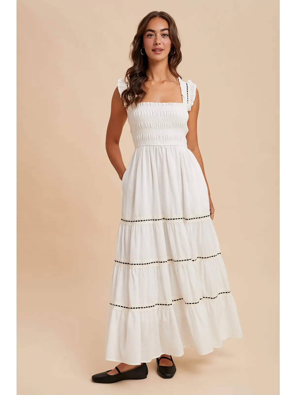 Contrast Smocked Maxi Dress