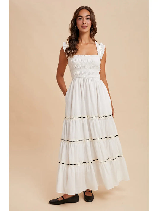 Contrast Smocked Maxi Dress