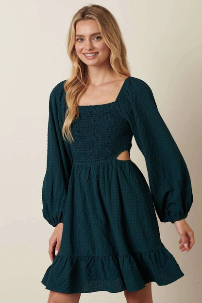 Texture Woven Cut Out Detail Mini Dress