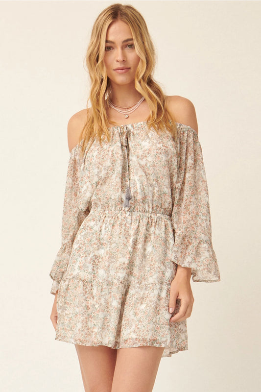 Floral Off Shoulder Mini Peasant Dress