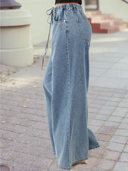 Medium Wash Super Wide Leg Denim Pants