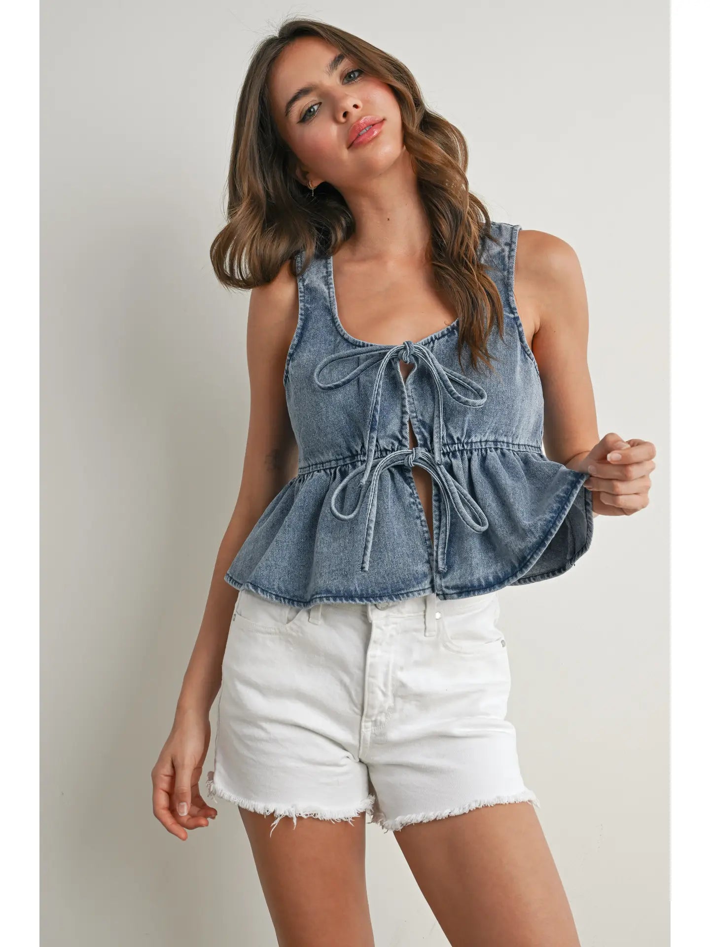 Ruffled Hem Tie-Front Tank Top