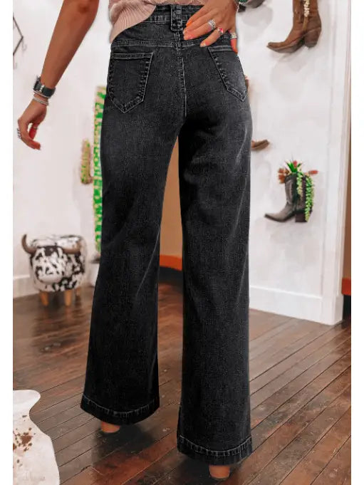Black Wide Leg Pocketed High Waist Jeans
