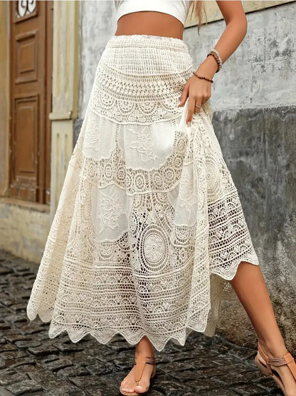 Bohemia Beach Resort Floral Crochet Lace Maxi Skirt