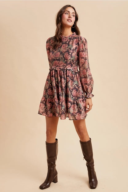Floral Mock Neck Mini Dress