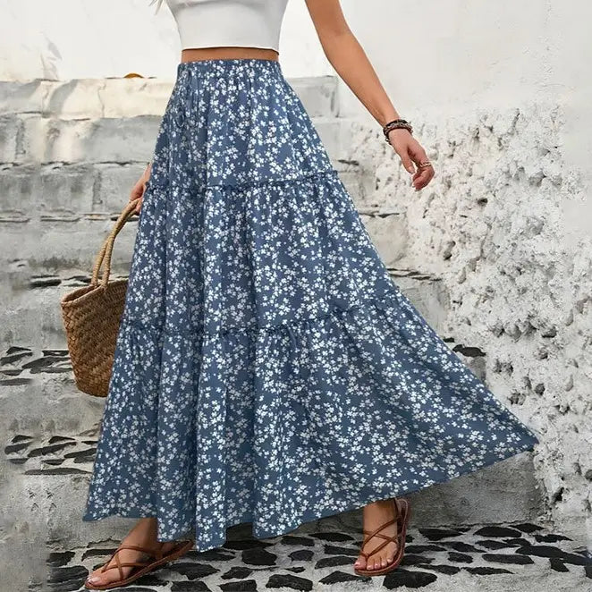 Floral Panels Maxi A-Line Skirt