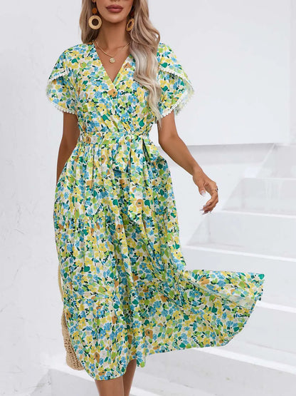 Floral Split V-Neck Dress