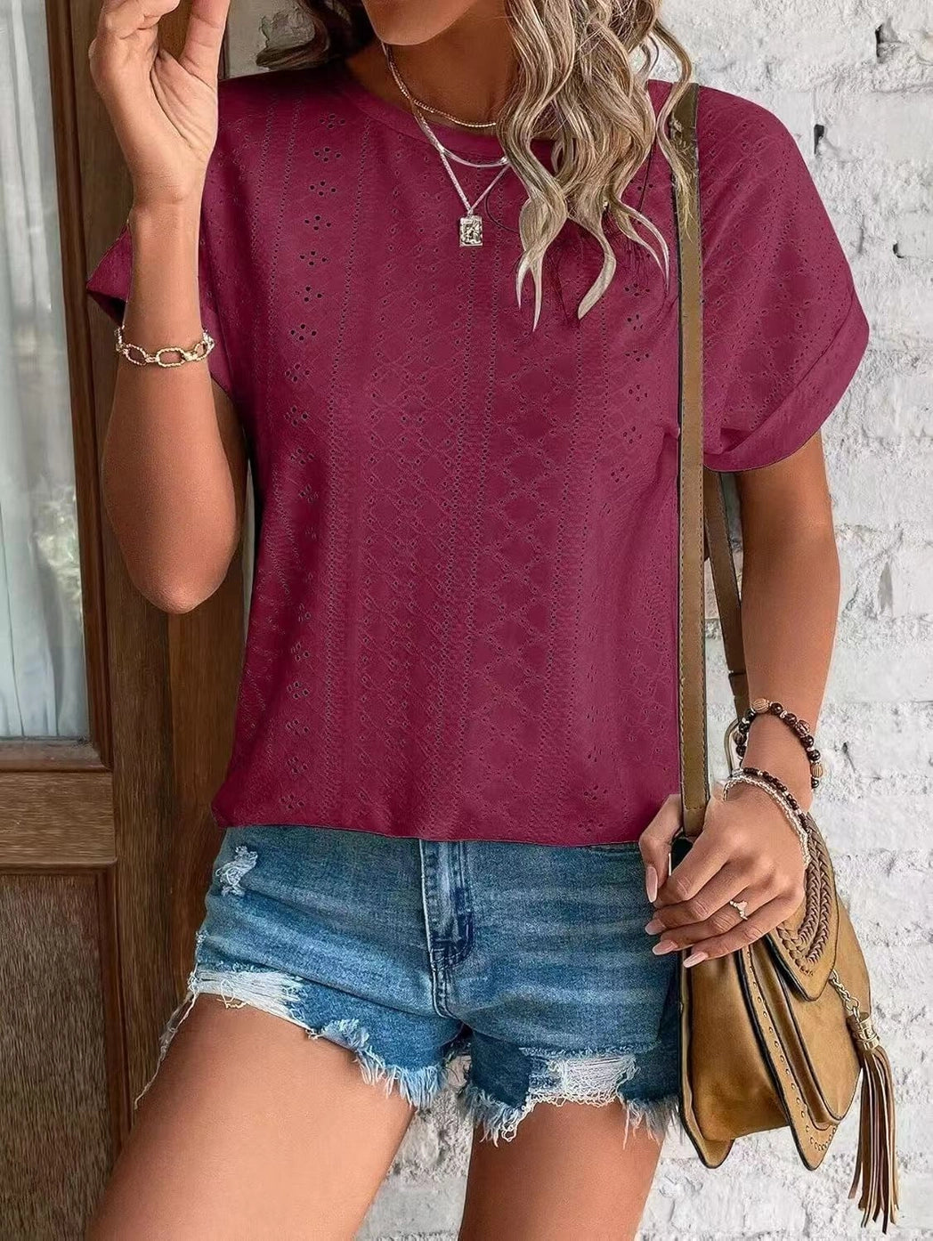 Women's Casual Short Sleeve Shirts Solid Color Trendy Blouses