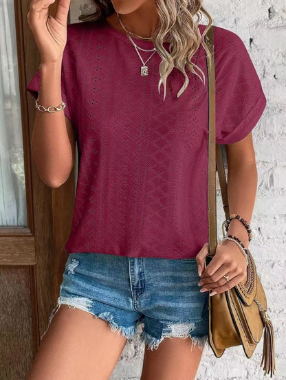 Women's Casual Short Sleeve Shirts Solid Color Trendy Blouses