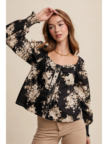 Floral Puff Sleeve Blouse